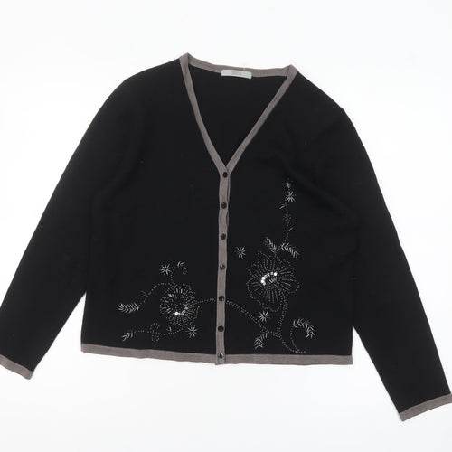 Marks and Spencer Womens Black Wool Blend Floral Beaded Cardigan UK 14