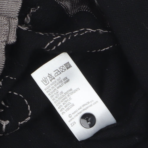 Marks and Spencer Womens Black Wool Blend Floral Beaded Cardigan UK 14