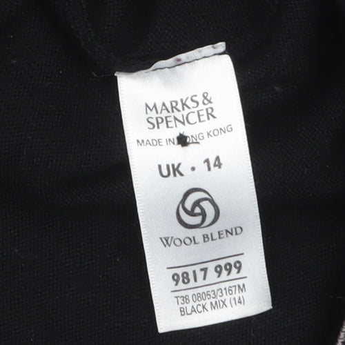 Marks and Spencer Womens Black Wool Blend Floral Beaded Cardigan UK 14