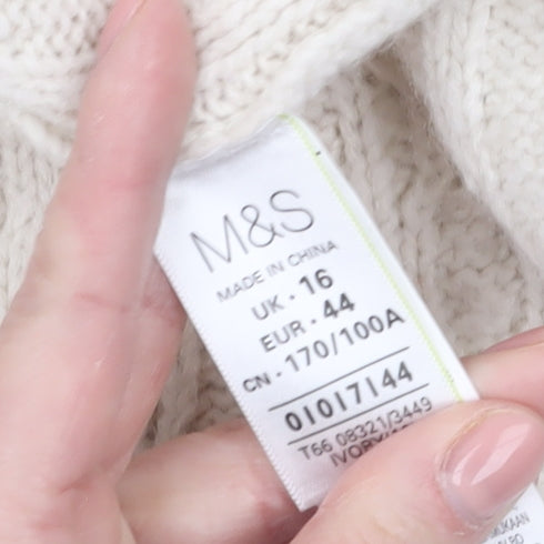 Marks and Spencer Womens Ivory Roll Neck Tunic Jumper Size 16