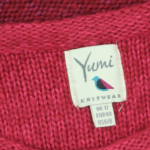Yumi Women's Red Knit Crew Neck Pullover Jumper Size 12