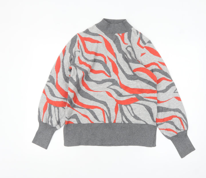 Marks and Spencer Women's Grey Animal Print Mock Neck Jumper Size M
