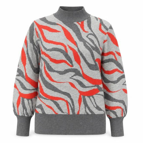 Marks and Spencer Women's Grey Animal Print Mock Neck Jumper Size M