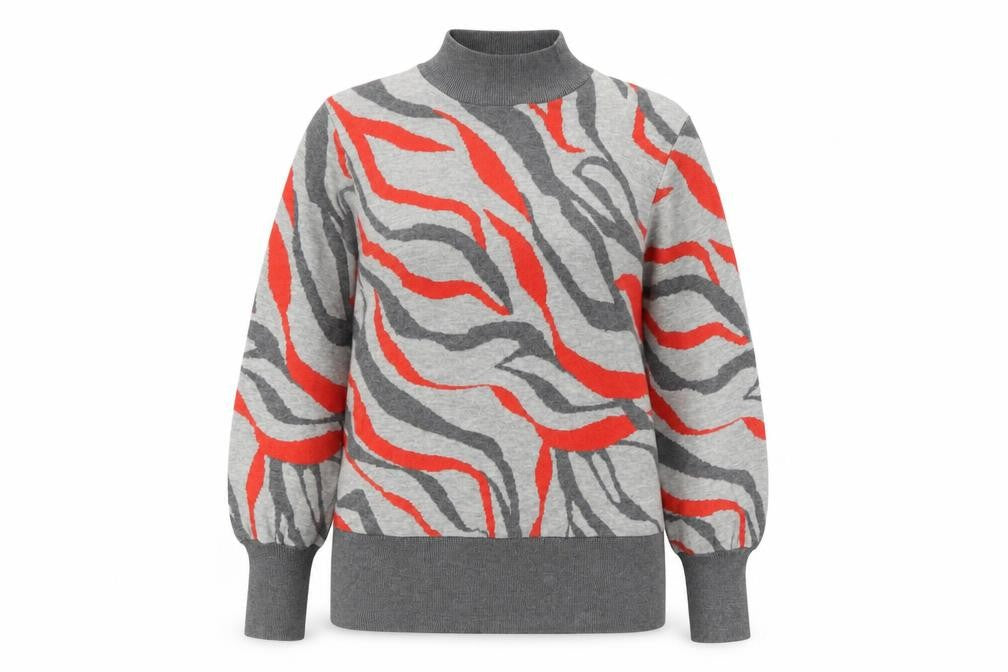 Marks and Spencer Women's Grey Animal Print Mock Neck Jumper Size M
