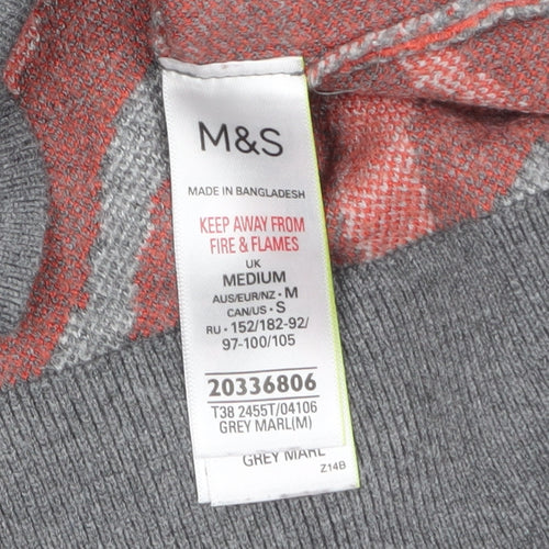 Marks and Spencer Women's Grey Animal Print Mock Neck Jumper Size M