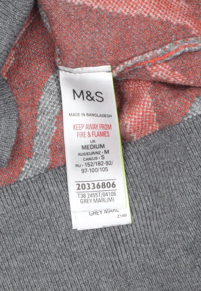 Marks and Spencer Women's Grey Animal Print Mock Neck Jumper Size M