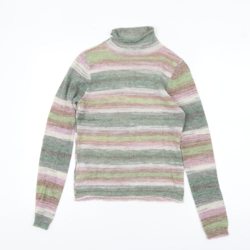 MNG Women’s Multicoloured Roll Neck Striped Knit Jumper Size S