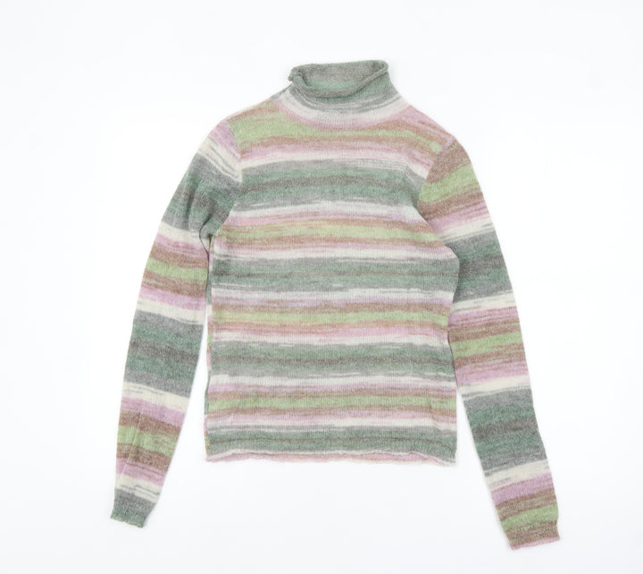 MNG Women’s Multicoloured Roll Neck Striped Knit Jumper Size S