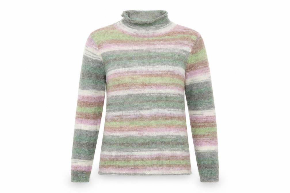 Front view of Mango Women’s Multicoloured Roll Neck Striped Knit Jumper, size S