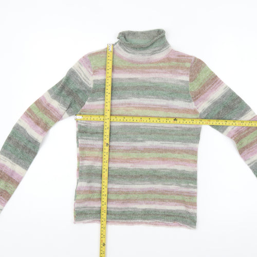 MNG Women’s Multicoloured Roll Neck Striped Knit Jumper Size S