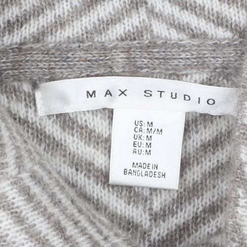 Max Studio Womens Beige Herringbone Knit Cardigan M