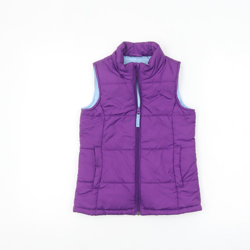 Lands' End Girls Purple Puffer Waistcoat Gilet Size 10 Padded Zip Vest