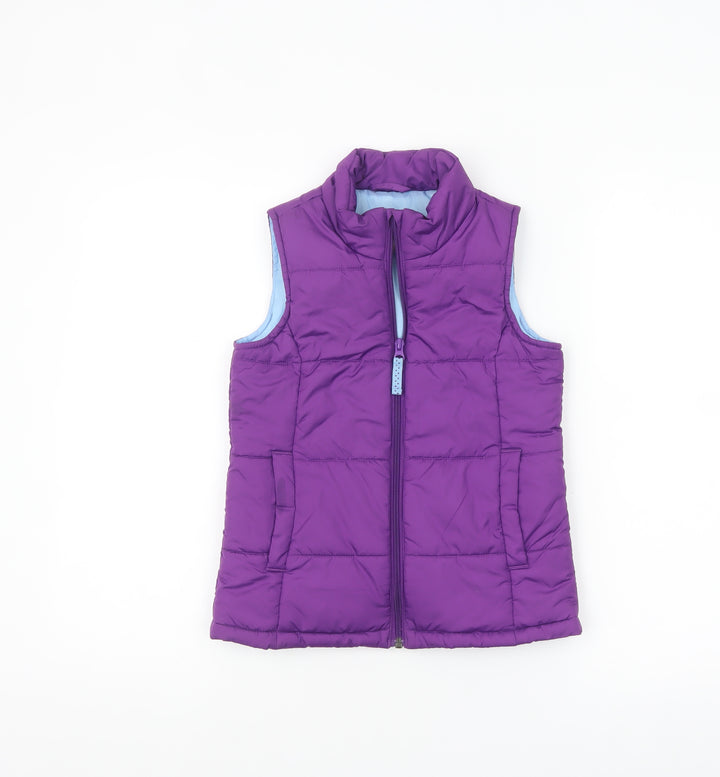Lands' End Girls Purple Puffer Waistcoat Gilet Size 10 Padded Zip Vest