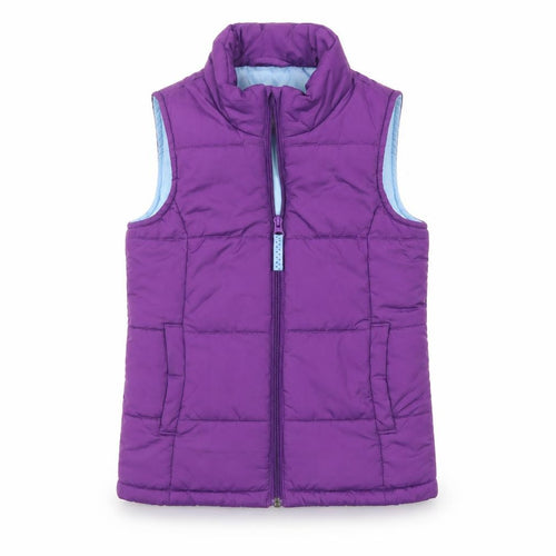 Lands' End Girls Purple Puffer Waistcoat Gilet Size 10 Padded Zip Vest
