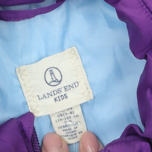 Lands' End Girls Purple Puffer Waistcoat Gilet Size 10 Padded Zip Vest