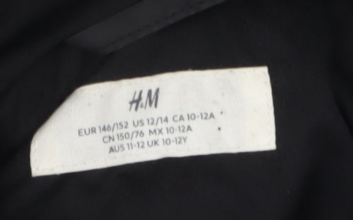 H&M Girls Black Faux Fur Hooded Jacket 11-12 Years Lined Animal Ears