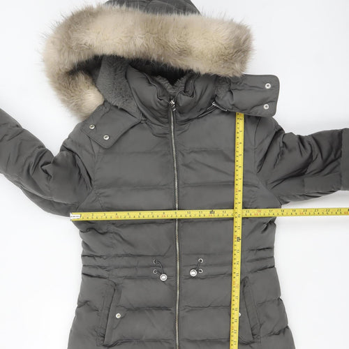 Zara Women Grey Faux Fur Hooded Puffer Jacket Size S