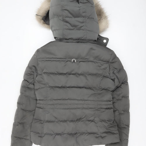 Zara Women Grey Faux Fur Hooded Puffer Jacket Size S