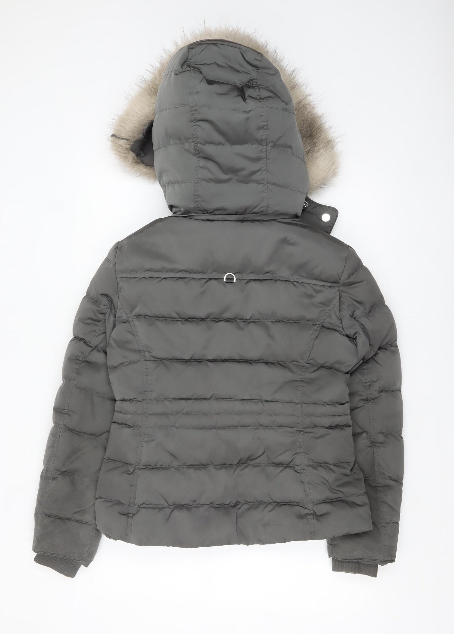 Zara Women Grey Faux Fur Hooded Puffer Jacket Size S