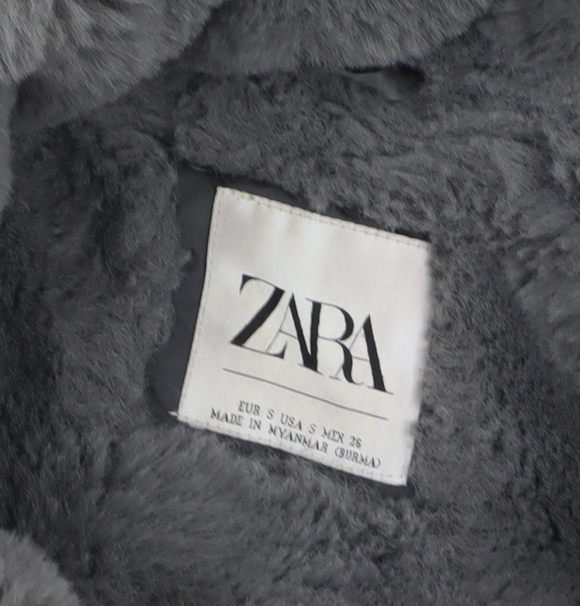 Zara Women Grey Faux Fur Hooded Puffer Jacket Size S