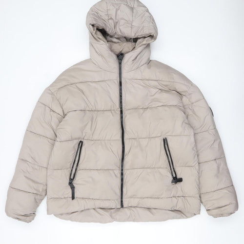 Harvey & Jones Womens Beige Size 14 Hooded Puffer Jacket