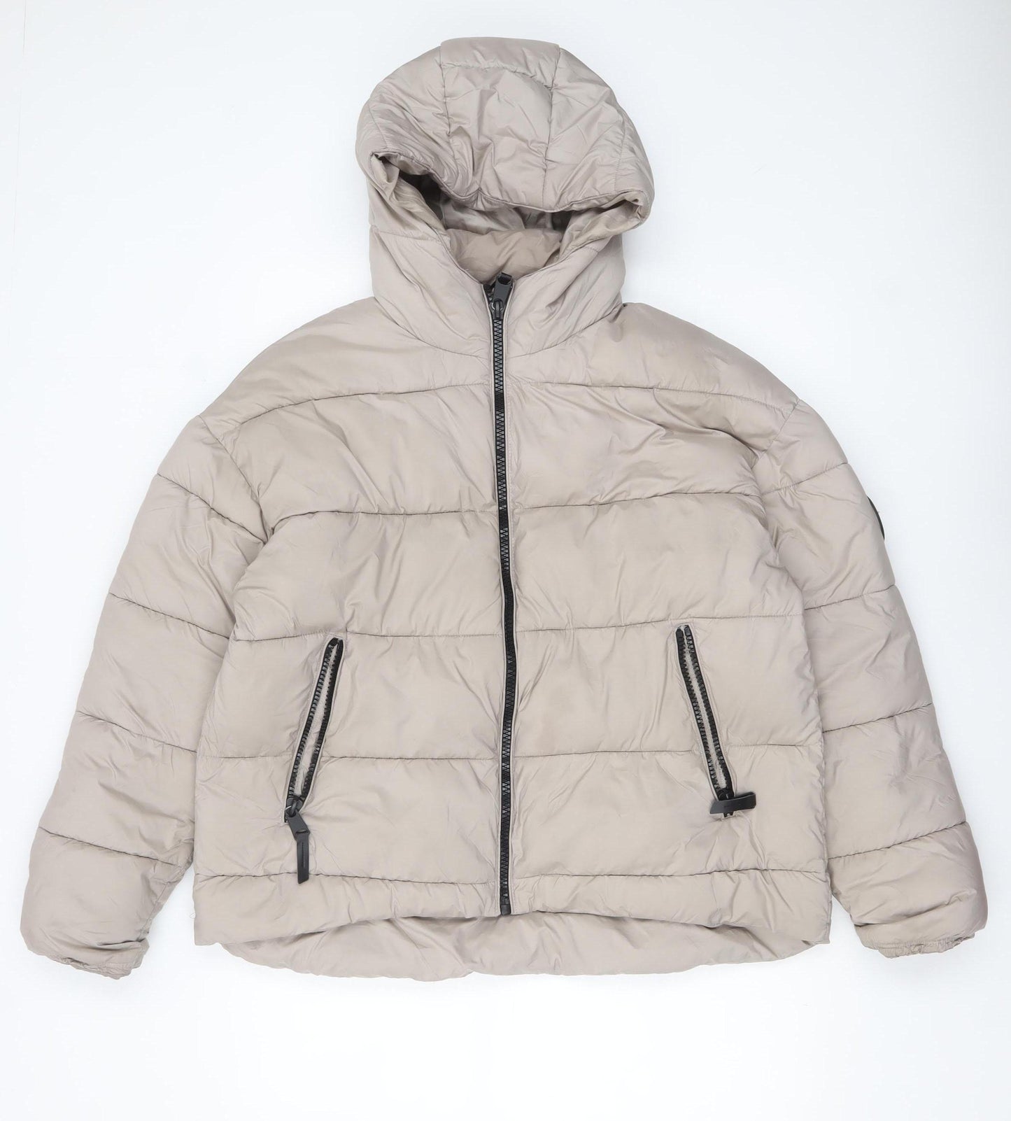 Harvey & Jones Womens Beige Size 14 Hooded Puffer Jacket