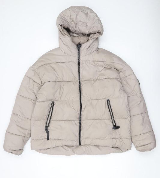 Harvey & Jones Womens Beige Size 14 Hooded Puffer Jacket
