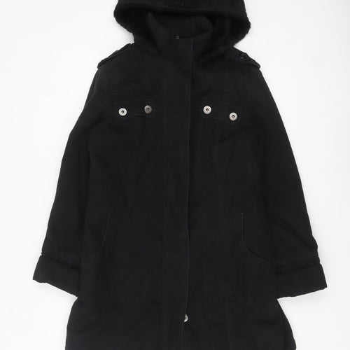 MK Women's Black Hooded Parka Coat Size 12 Lined Mid-Length Jacket