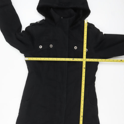 MK Women's Black Hooded Parka Coat Size 12 Lined Mid-Length Jacket