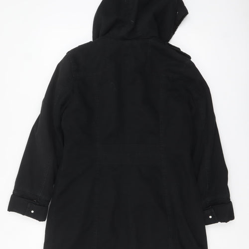 MK Women's Black Hooded Parka Coat Size 12 Lined Mid-Length Jacket