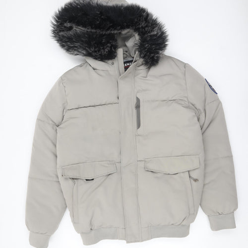 McKenzie Men Grey Puffer Jacket M Hooded Fur Trim Winter Coat