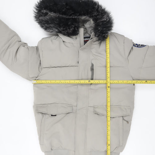 McKenzie Men Grey Puffer Jacket M Hooded Fur Trim Winter Coat