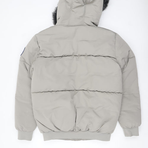 McKenzie Men Grey Puffer Jacket M Hooded Fur Trim Winter Coat