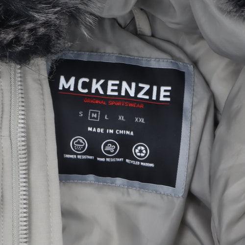McKenzie Men Grey Puffer Jacket M Hooded Fur Trim Winter Coat