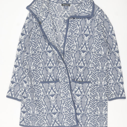Bonmarché Women Blue Animal Print Collared Knit Cardigan L