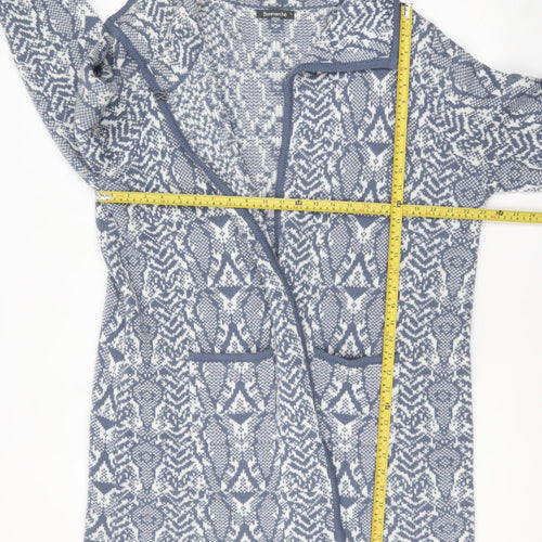 Bonmarché Women Blue Animal Print Collared Knit Cardigan L
