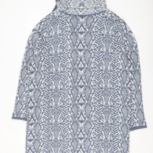 Bonmarché Women Blue Animal Print Collared Knit Cardigan L