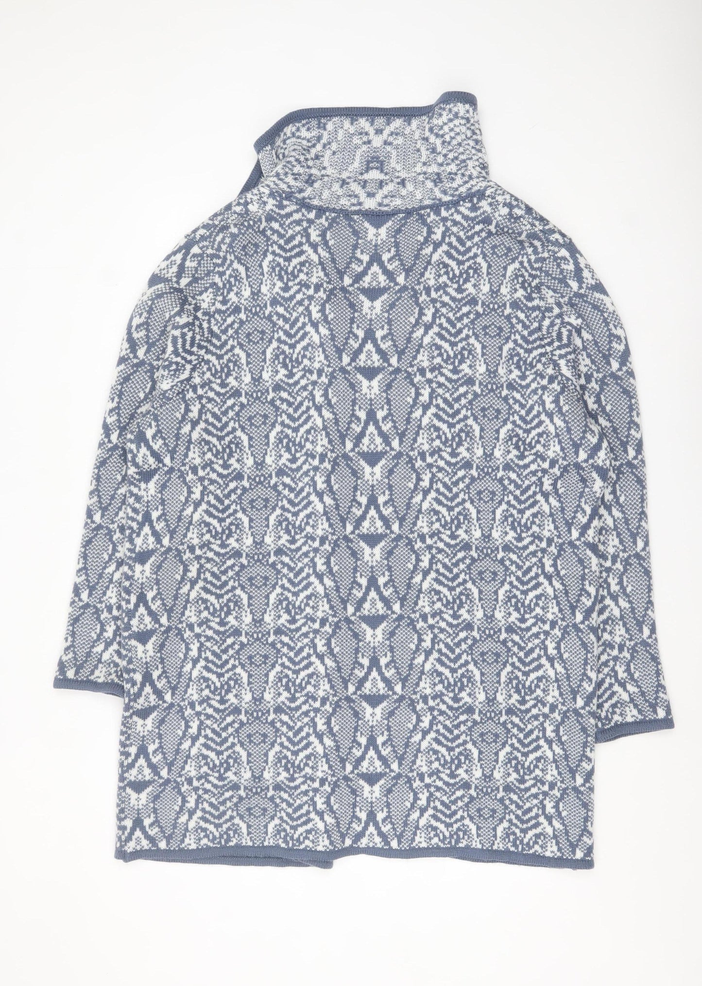 Bonmarché Women Blue Animal Print Collared Knit Cardigan L