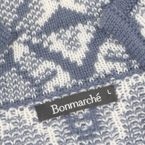 Bonmarché Women Blue Animal Print Collared Knit Cardigan L
