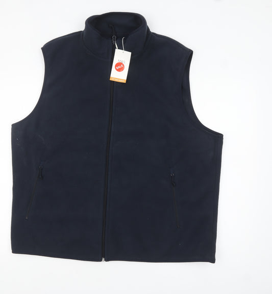Marks and Spencer Men's Blue Fleece Bodywarmer 3XL Regular Zip Waistcoat