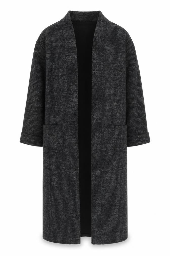 Front view of RESERVED Women’s Grey Knit Long Open Coatigan XS