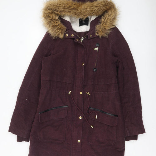 Dorothy Perkins Women’s Purple Faux Fur Hooded Parka Coat Size 14