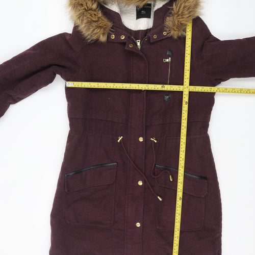 Dorothy Perkins Women’s Purple Faux Fur Hooded Parka Coat Size 14
