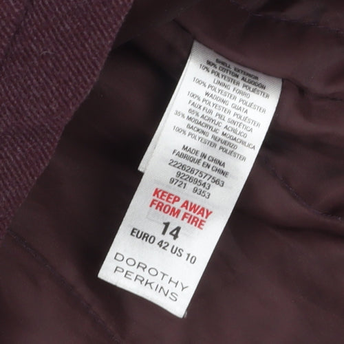 Dorothy Perkins Women’s Purple Faux Fur Hooded Parka Coat Size 14