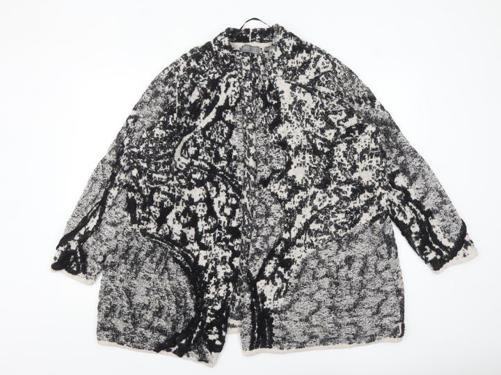 Ulla Popken Women’s Black & White Geometric Knit Cardigan Size 24
