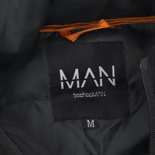 boohooMAN Men's Black Hooded Puffer Jacket Size M Winter Wear