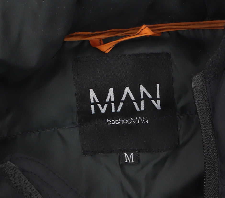 boohooMAN Men's Black Hooded Puffer Jacket Size M Winter Wear
