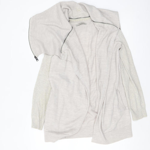 AllSaints Women Beige Wool Cotton Long Sleeve Zip Cardigan S