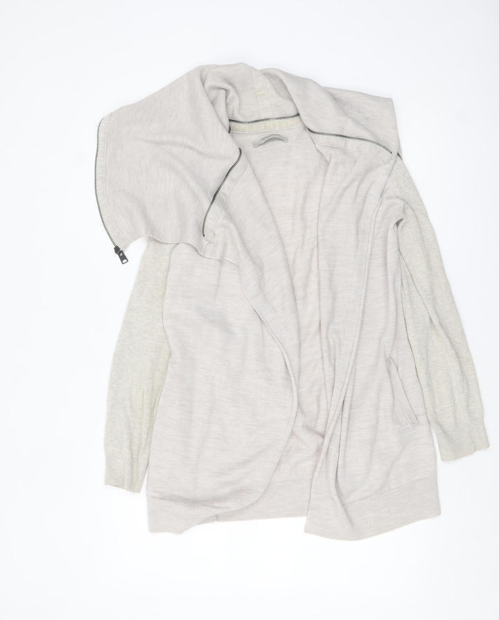 AllSaints Women Beige Wool Cotton Long Sleeve Zip Cardigan S