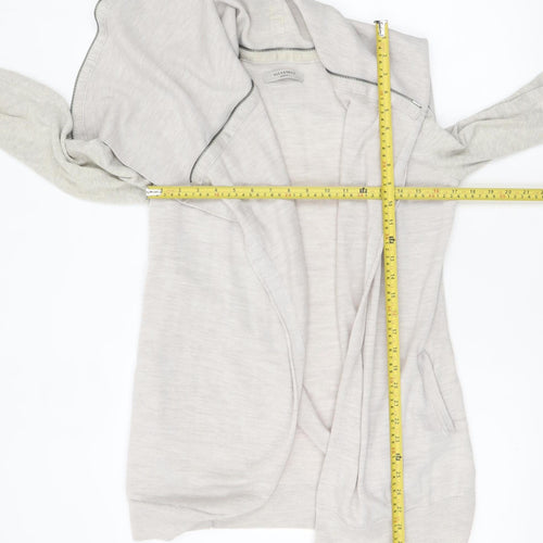 AllSaints Women Beige Wool Cotton Long Sleeve Zip Cardigan S